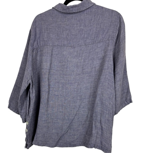 Tahari 100% Linen Tunic Purple/Grey Size 1X Pullover Button Detail Lagenlook - Picture 2 of 5